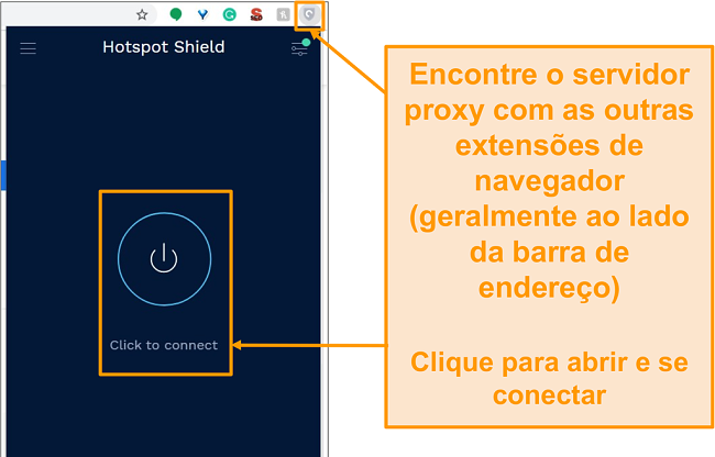 Captura de tela da extensão de navegador proxy gratuita do Hotspot Shield