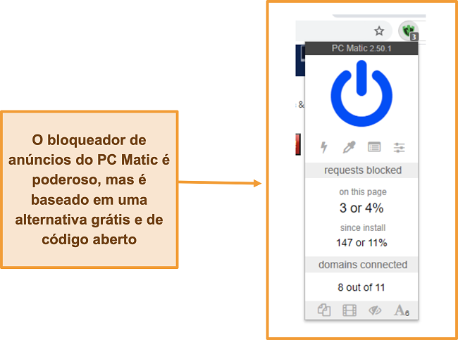 Captura de tela do bloqueador de anúncios do PC Matic.
