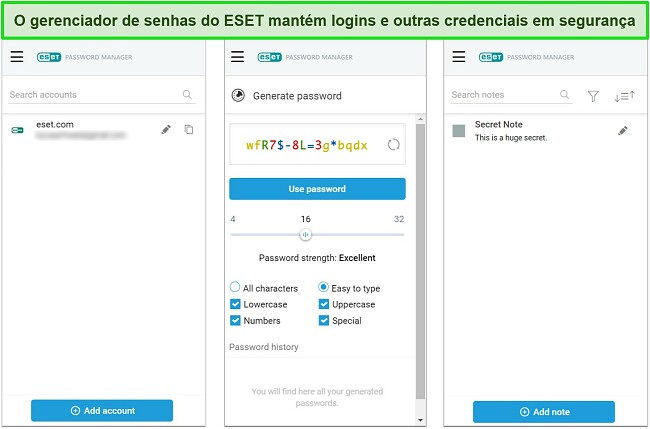 Captura de tela do gerenciador de senha da ESET