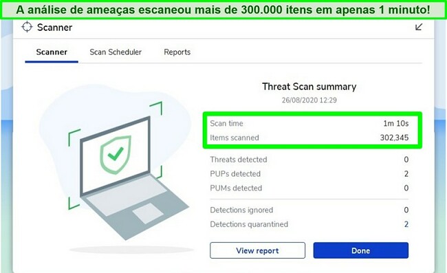 Captura de tela dos resultados da verificação de ameaças do Malwarebytes