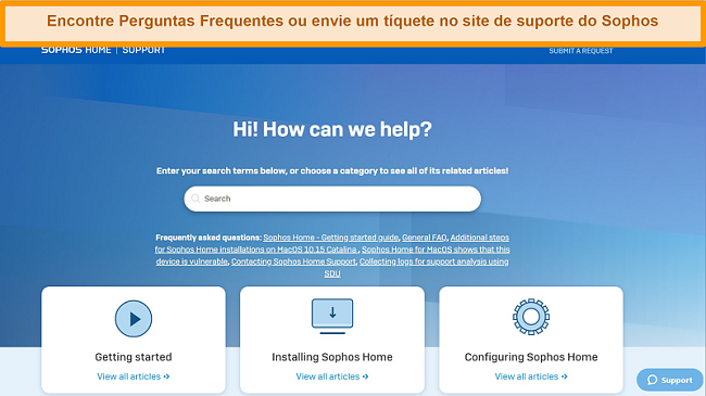 Captura de tela do site de suporte da Sophos.