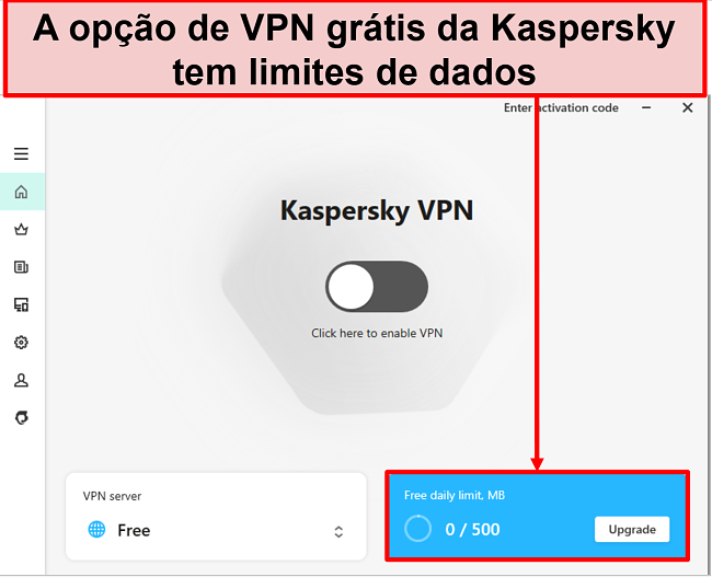 Captura de tela da versão gratuita do Kaspersky Secure Connection