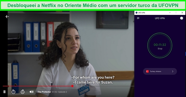  Netflix tocando um programa de TV turco enquanto UFO VPN está conectado ao seu servidor na Turquia