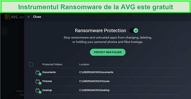 Captură de ecran a ecranului de descărcare AVG Antivirus Ransomware Protection.