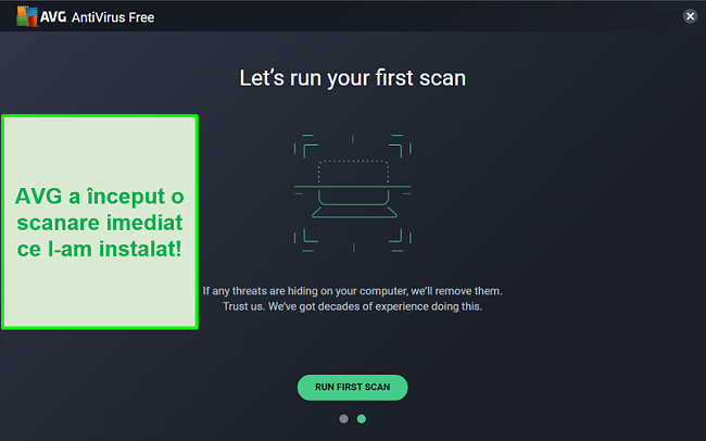 Captură de ecran a primului ecran de scanare AVG Antivirus.