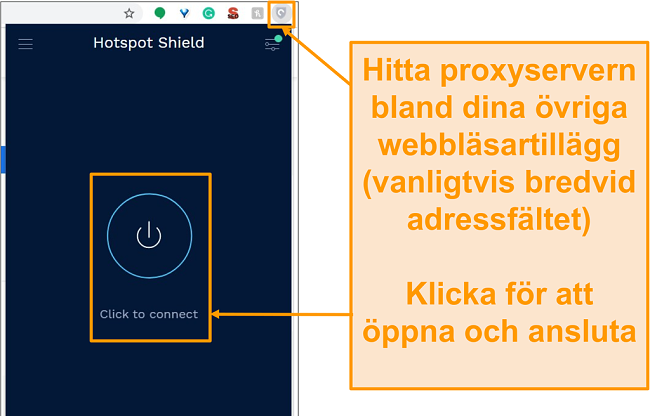 Skärmdump av Hotspot Shield gratis proxy-webbläsarförlängning