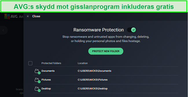 Skärmdump av nedladdningsskärmen för AVG Antivirus Ransomware Protection.
