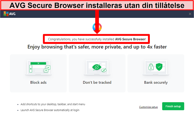 Skärmdump av startskärmen för AVG Secure Browser.
