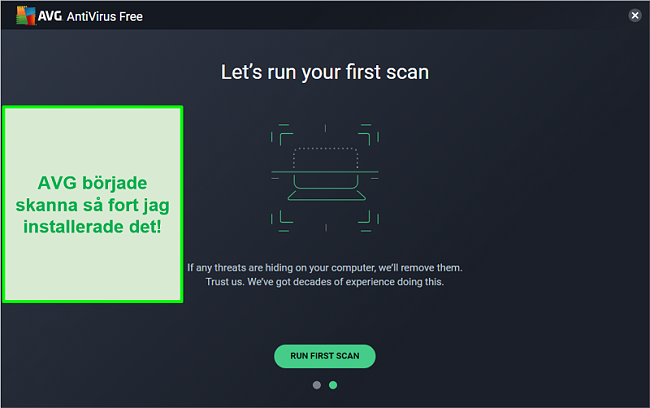 Skärmdump av AVG Antivirus första skanningsskärm.