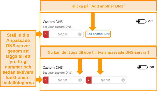 Skärmdump för att komma åt och skapa anpassade DNS-servrar på BullGuard