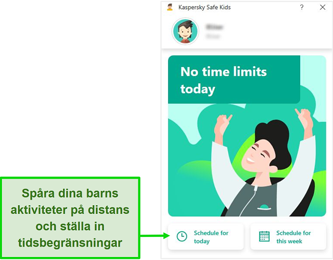 Skärmdump av Kaspersky Safe Kids individuella profil.