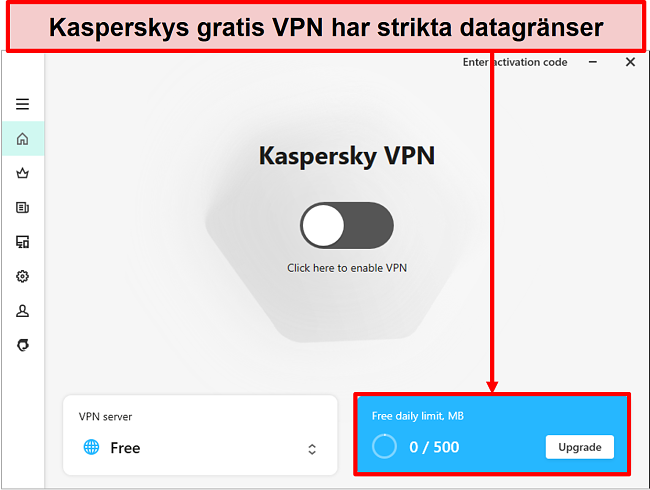 Skärmdump av Kaspersky Secure Connection gratis version