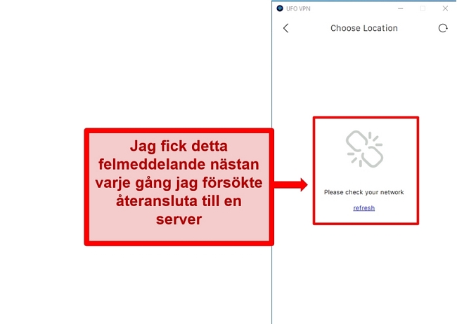 Skärmdump av UFO VPN: s serverlistafel
