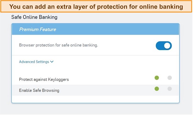 Screenshot of Sophos' Safe Online Banking feature activated.