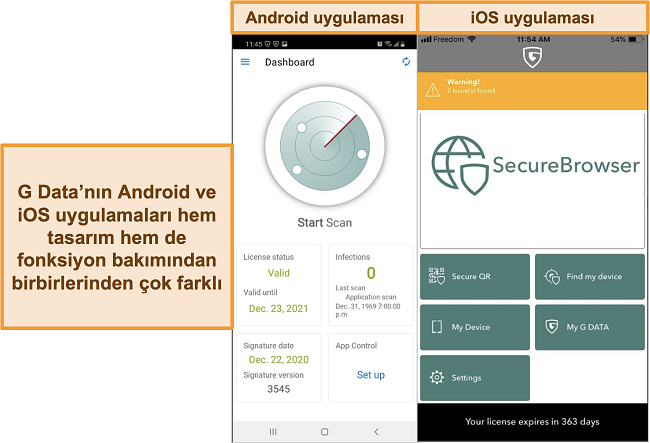 G Data masaüstü uygulamasının ekran görüntüsü