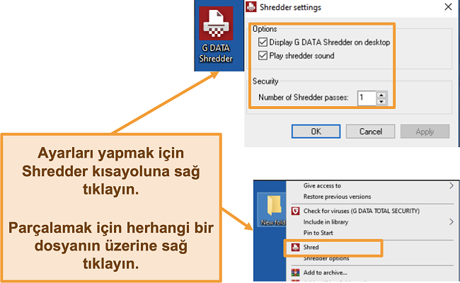 G Data Shredder ayarlarının ekran görüntüsü