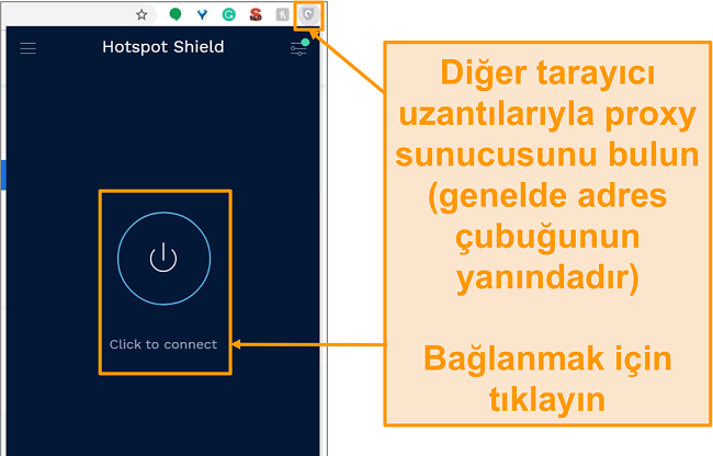 Hotspot Shield ücretsiz proxy tarayıcı uzantısının ekran görüntüsü