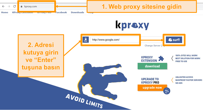 KProxy açılış sayfasının ekran görüntüsü