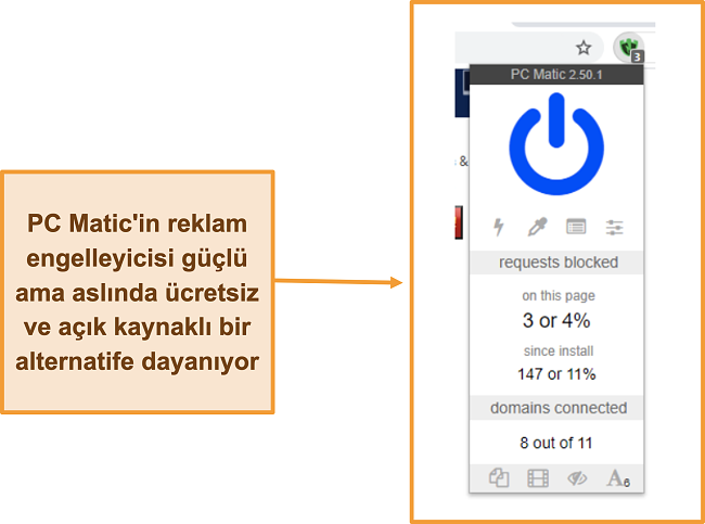 PC Matic'in reklam engelleyicisinin ekran görüntüsü.