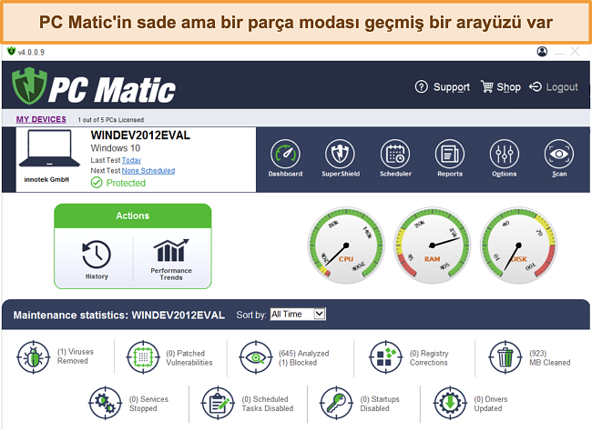 PC Matic'in masaüstü arayüzünün ekran görüntüsü.