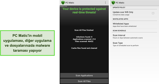 PC Matic'in Android arayüzünün ekran görüntüsü.