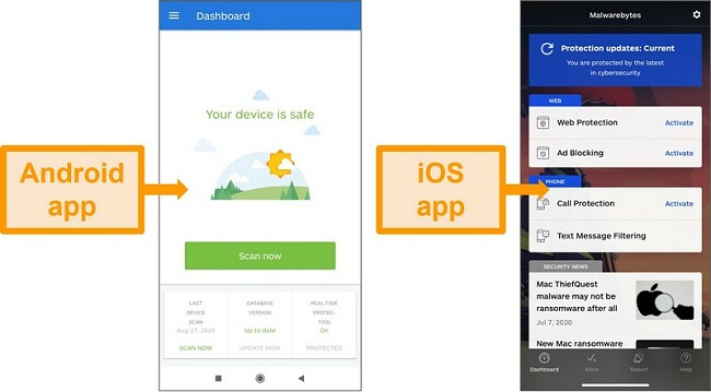 Android ve iOS uygulama arayüzlerinin ekran görüntüleri.