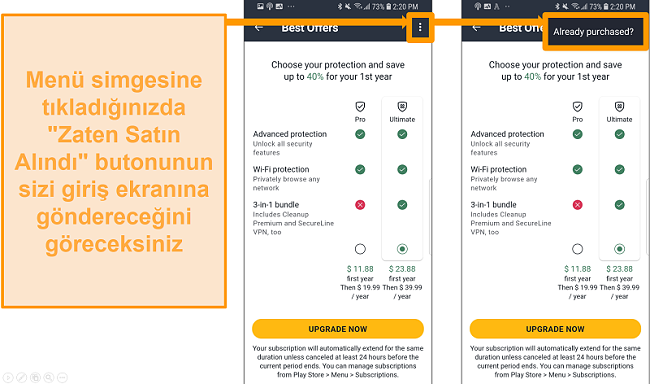 Android için AVG Antivirus Pro'nun ekran görüntüsü.