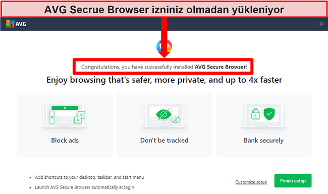 AVG Secure Browser ana ekranının ekran görüntüsü.