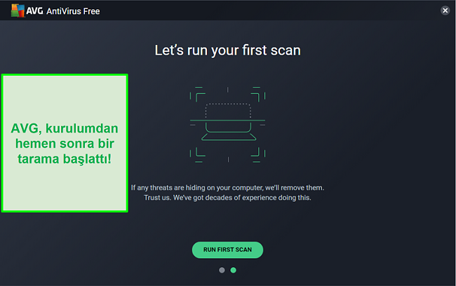 AVG Antivirus ilk tarama ekranının ekran görüntüsü.