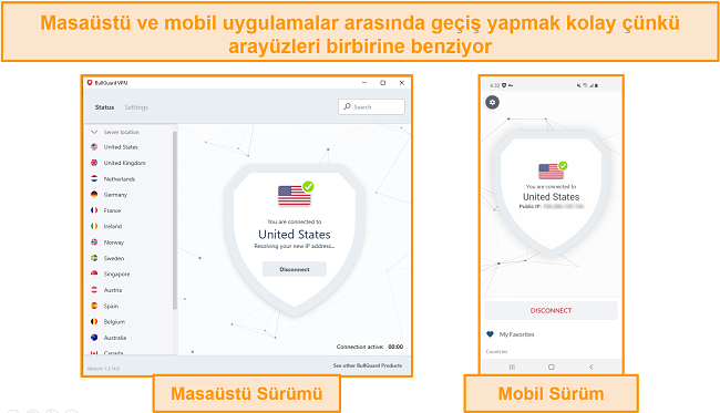 BullGuard'ın mobil ve masaüstündeki arayüzünün ekran görüntüsü