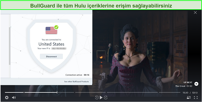 Screenshot of The Great on Hulu with BullGuard connected