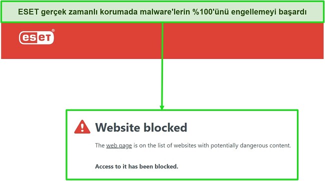 Olası tehlikeli web sitelerini engelleyen ESET antivirus ekran görüntüsü