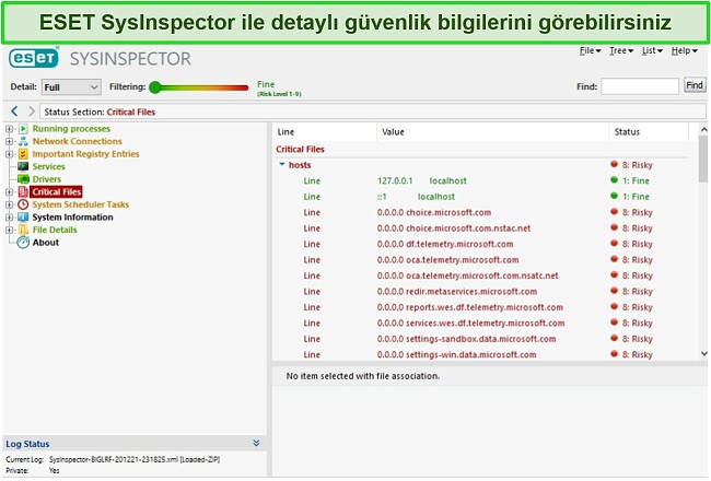 ESET'in SysInspector ekran görüntüsü