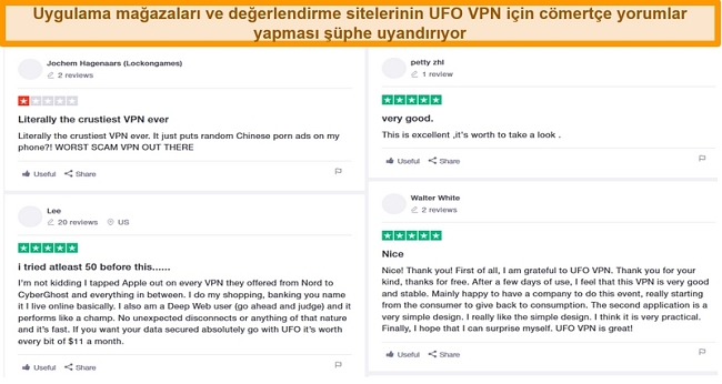 Screenshot of UFO VPN reviews on Trustpilot.com