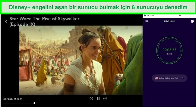 Disney Plus, ABD'deki bir sunucuya bağlıyken Star Wars: The Rise of Skywalker oynuyor