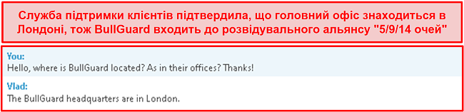 Знімок екрана чату підтримки клієнтів, який пояснює їх базові операції, знаходиться в Лондоні