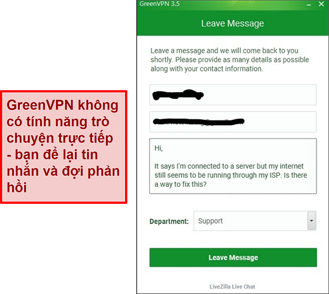 Ảnh chụp màn hình hỗ trợ GreenVPN