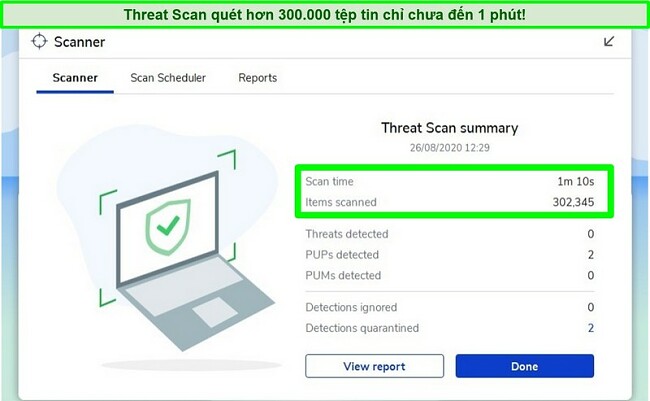 Ảnh chụp màn hình kết quả Quét mối đe dọa Malwarebytes