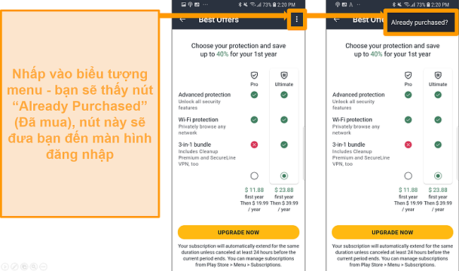 Ảnh chụp màn hình của AVG Antivirus Pro cho Android.
