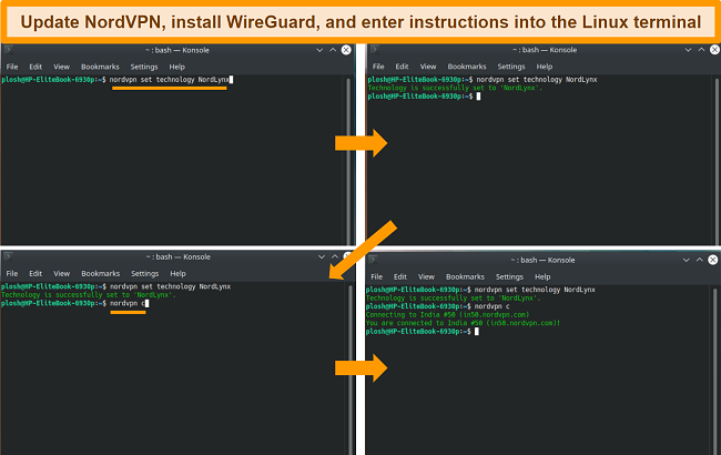 Screenshot of NordVPN Linux app and VPN Protocol settings