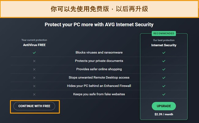 显示 AVG 计划的屏幕截图