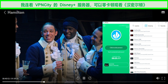汉密尔顿在连接VPNCity的DIsney Plus Australia流服务器时在Disney +上播放的屏幕截图