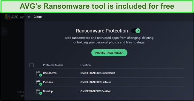 Screenshot of AVG Antivirus Ransomware Protection download screen.