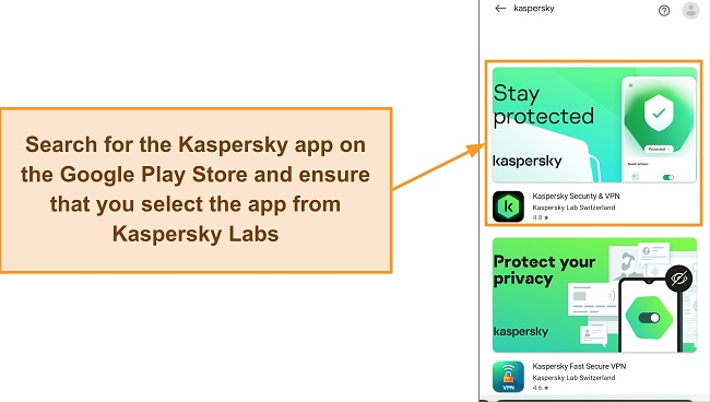 Screenshot of Kaspersky's app on Google Play Store