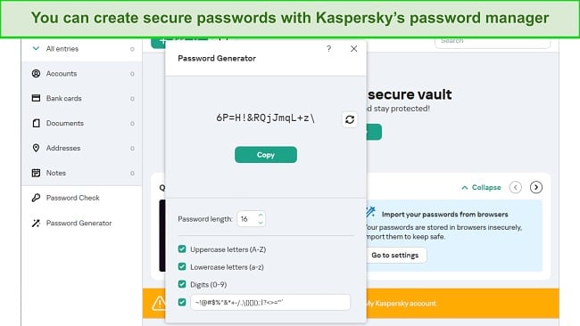Screenshot of Kaspersky Password generator