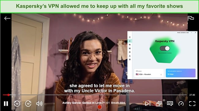 Screenshot of Kaspersky VPN accessing Netflix US
