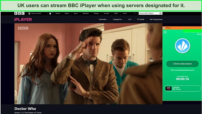 Screenshot of Streaming BBC iPlayer with VPNCity.