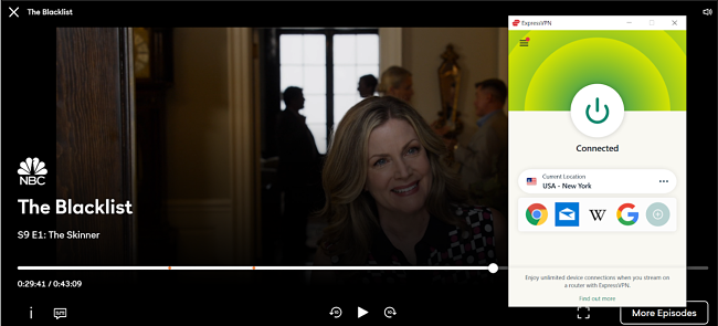 Screenshot van The Blacklist op Peacock TV met ExpressVPN