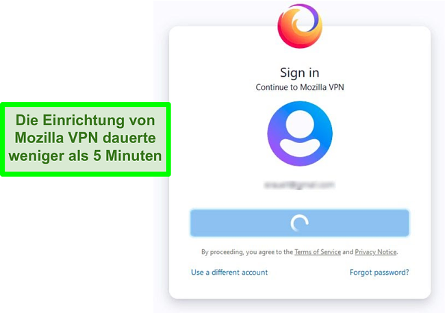 Screenshot des Anmeldebildschirms von Mozilla VPN