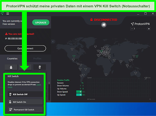 Screenshot des Proton VPN-Kill-Switches.